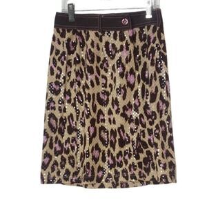 Ivu Janey Womens Leopard Print Skirt Size 4 Sequin Fairycore Y2K Trendy Glam